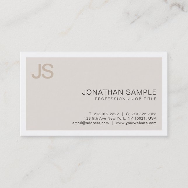Stylish Colour Modern Sleek Monogram Plain Luxury Business Card (Front)