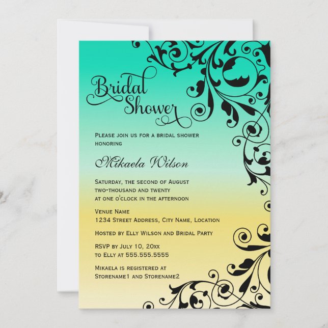 Stylish Colour Ombre and Swirls Bridal Shower Invitation (Front)