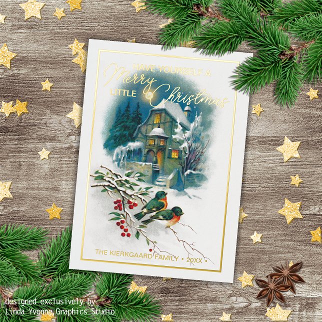Stylish Colourful Antique Seasons Greetings Gold Foil Holiday Card (Creator Uploaded)