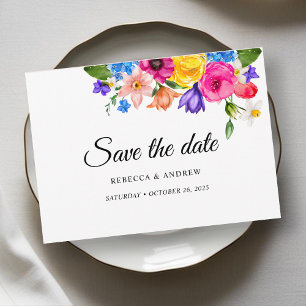 Stylish colourful bright wildflowers wedding save the date