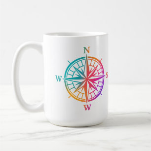 Stylish Colourful Compass Rose Sticker – Gradient  Coffee Mug