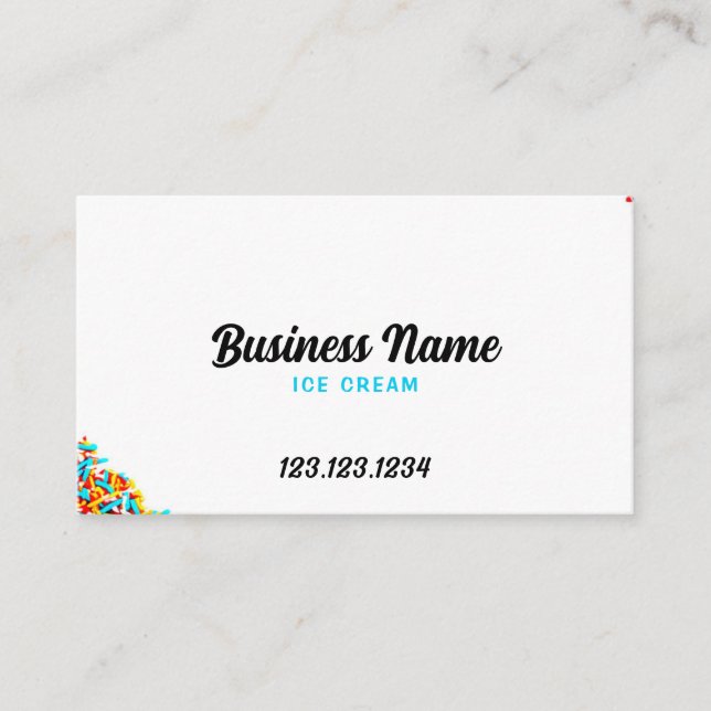 Stylish Colourful Corner Sprinkles Ice Cream Business Card (Front)