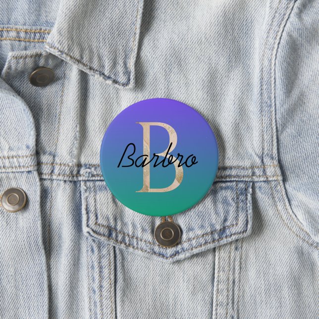 Stylish colourful custom gradient blue green  7.5 cm round badge (In Situ)