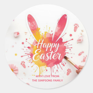 Stylish Colourful Floral Happy Easter Classic Round Sticker