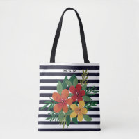 Stylish Colourful Floral on Black and White Stripe