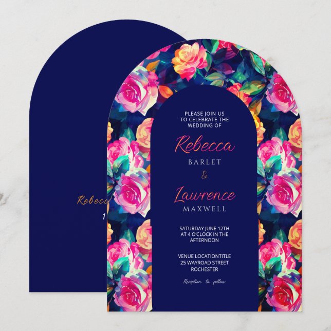 Stylish Colourful flowers wedding arch invitation (Front/Back)