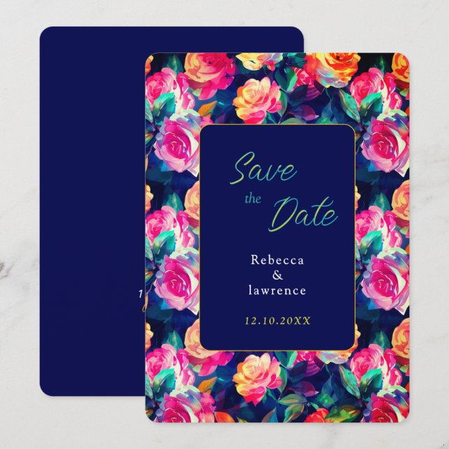 Stylish Colourful flowers wedding Save The Date (Front/Back)