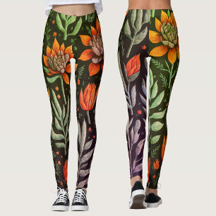 Stylish Colourful Garden Succulents Floral Pattern Leggings