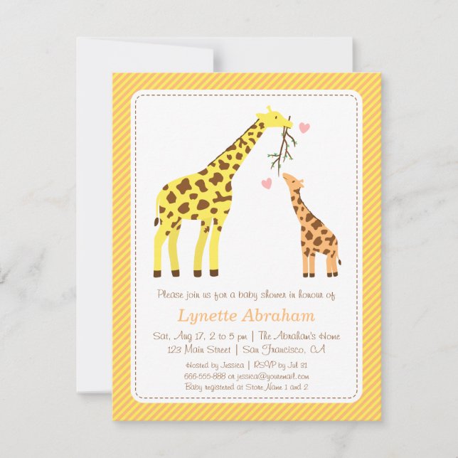 Stylish Colourful Giraffe Baby Shower Invitations (Front)