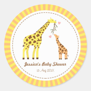 Stylish Colourful Giraffe Calf Baby Shower Party Classic Round Sticker