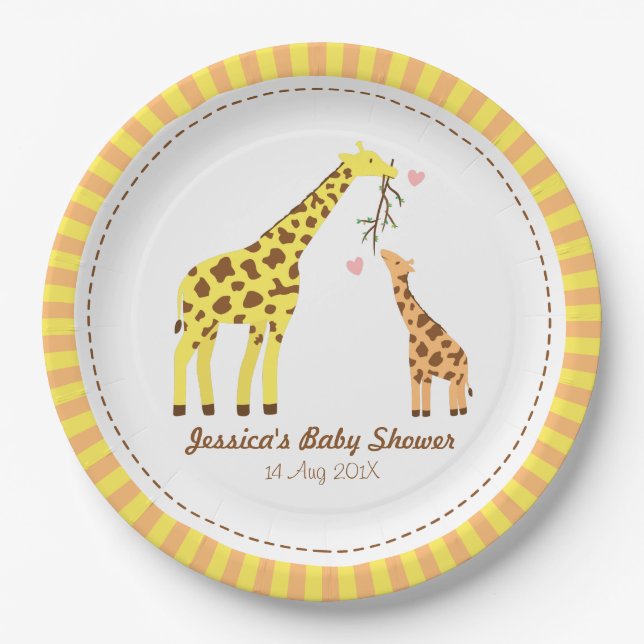 Stylish Colourful Giraffe Calf Baby Shower Party Paper Plate (Front)