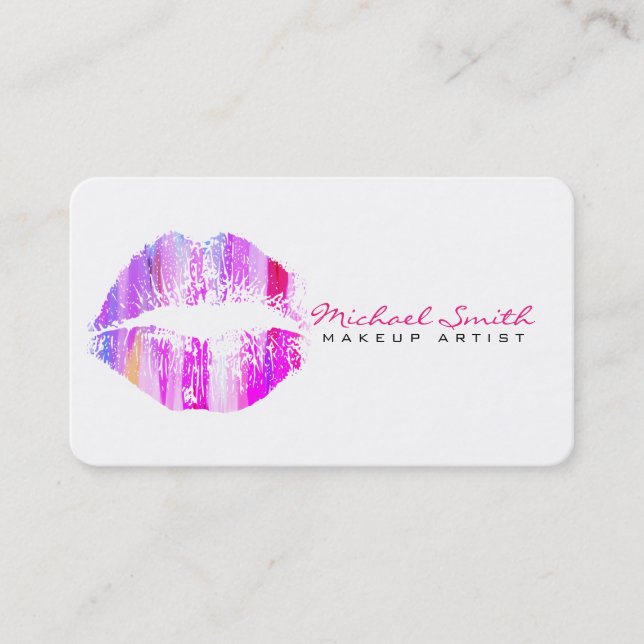 Stylish Colourful Lips Makeup Artist Plain White Business Card (Front)