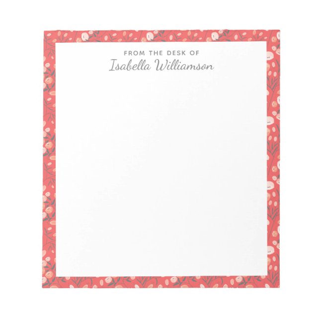 Stylish Colourful Modern Floral Pattern Orange Nam Notepad (Front)