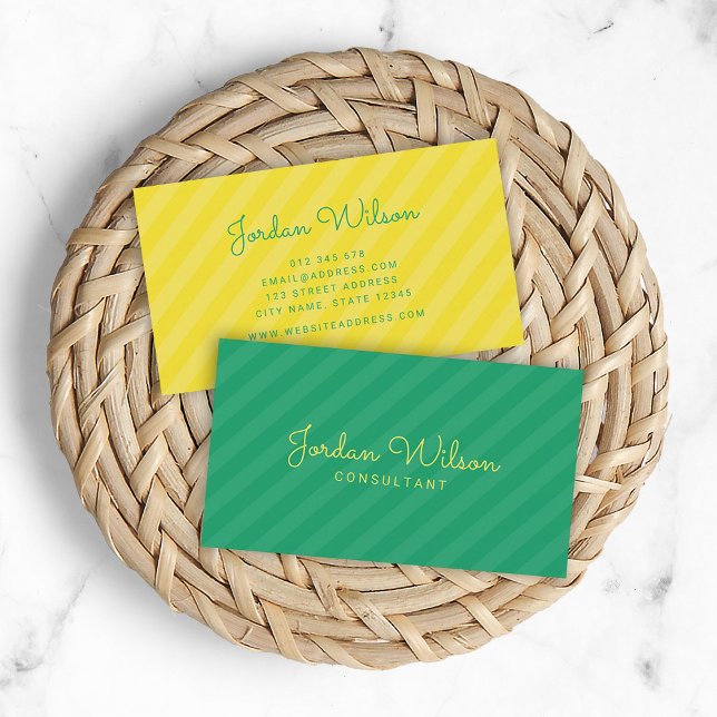 Stylish Colourful Modern Green and Yellow Stripes Business Card (Creator Uploaded)