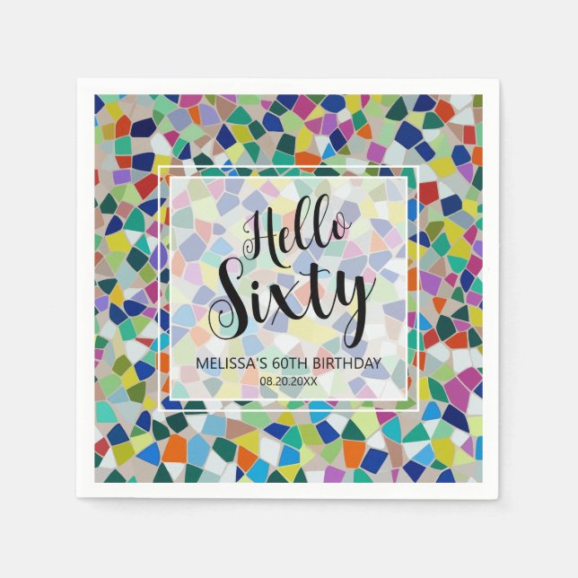 Stylish Colourful Mosaic Hello Sixty 60th Birthday Napkin (Front)