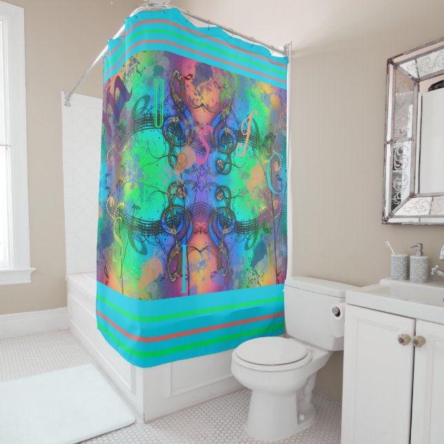 Stylish Colourful Music Abstract Shower Curtain (In Situ)