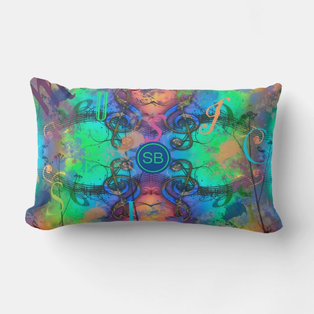 Stylish Colourful Music Monogrammed Lumbar Cushion (Front)