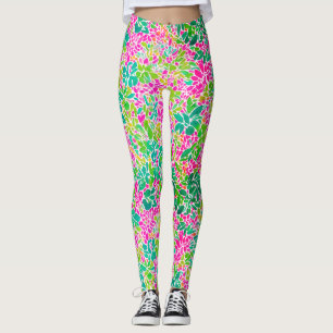 Stylish Colourful Pink Floral Botanical Watercolor Leggings