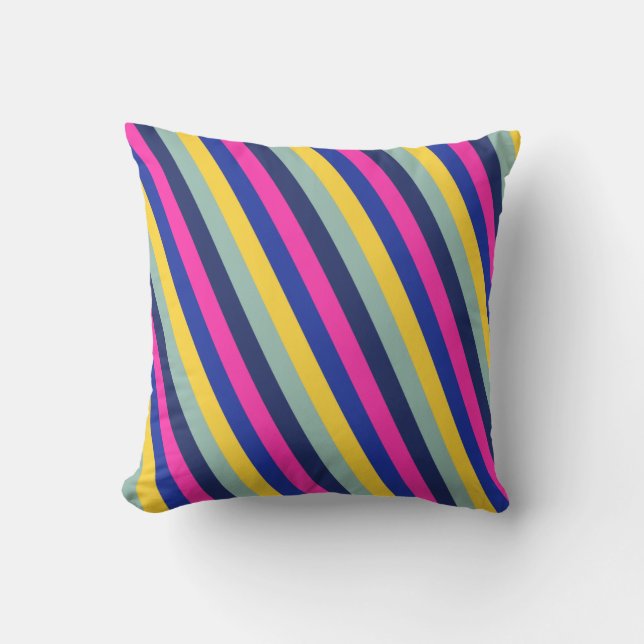 Stylish Colourful  Pink Yellow Blue Stripes Patter Cushion (Front)