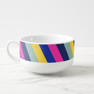 Stylish Colourful Pink Yellow Blue Stripes Pattern Soup Mug