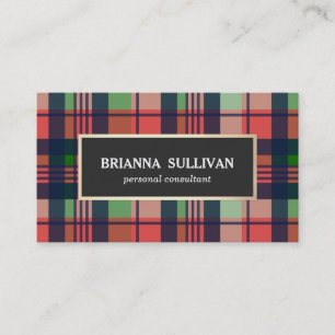 Stylish Colourful Red, Green and Navy Plaid Patter Business Card