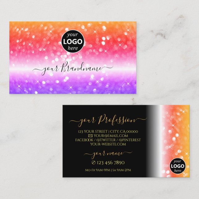 Stylish Colourful Sparkling Glitter Black with Log Business Card (Front/Back)
