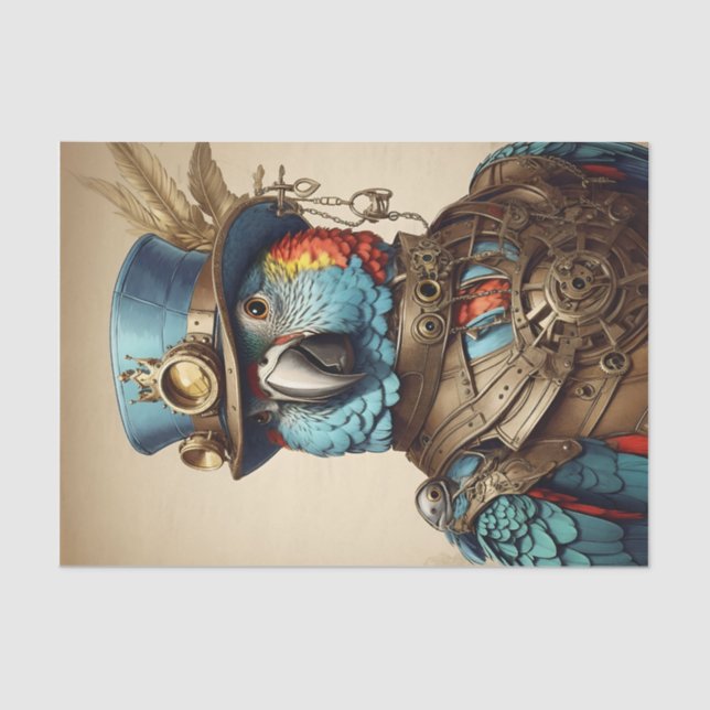 Stylish Colourful Steampunk Parrot Art Tissue Paper (Front)