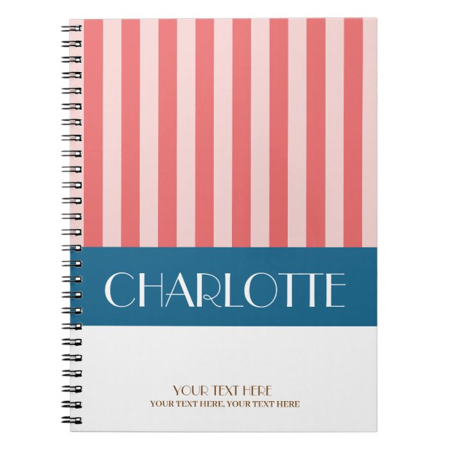 Stylish Colourful Stripes Personalised Monogrammed Notebook (Front)