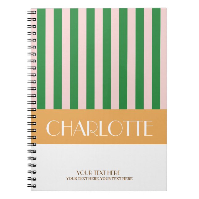 Stylish Colourful Stripes Personalised Monogrammed Notebook (Front)