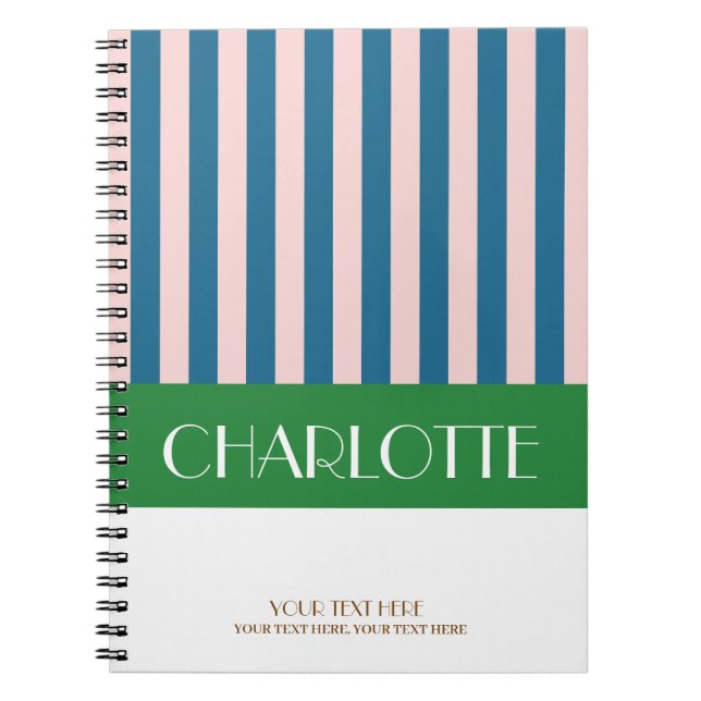 Stylish Colourful Stripes Personalised Monogrammed Notebook (Front)