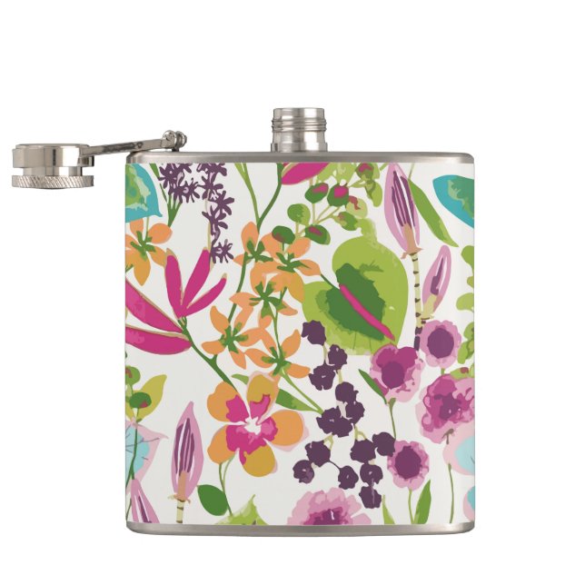 Stylish Colourful Summer Tropical Floral Pattern Hip Flask (Opened)