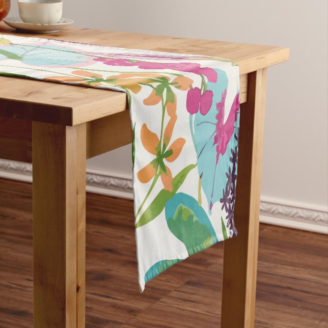 Stylish Colourful Summer Tropical Floral Pattern Short Table Runner (In Situ)