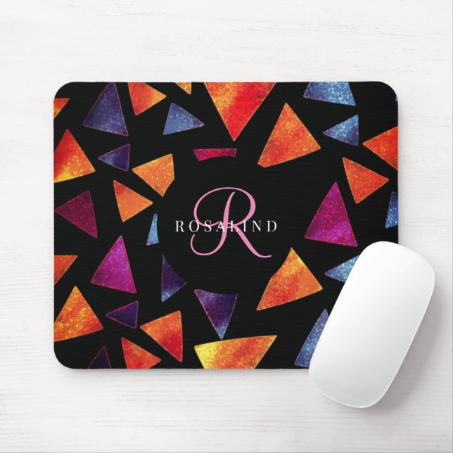 Stylish Colourful Triangles Pattern Monogrammed Mouse Mat (With Mouse)