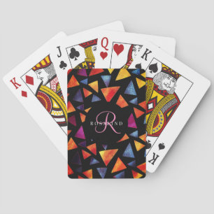 Stylish Colourful Triangles Pattern Monogrammed Playing Cards