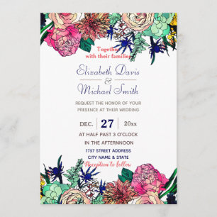Stylish Colourful Watercolor Floral Bouquet design Invitation