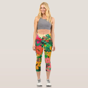 Stylish Colourful Watercolor Floral Design Capri Leggings