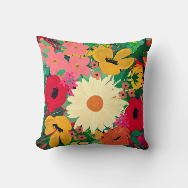 Stylish Colourful Watercolor Floral Design Cushion (Front)