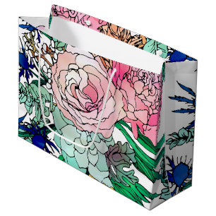 Stylish Colourful Watercolor Floral Pattern Large Gift Bag