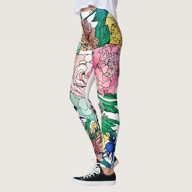 Stylish Colourful Watercolor Floral Pattern Leggings (Left)