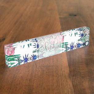 Stylish Colourful Watercolor Floral Pattern Nameplate