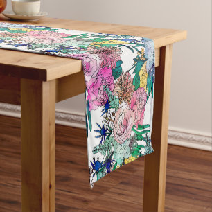 Stylish Colourful Watercolor Floral Pattern Short Table Runner