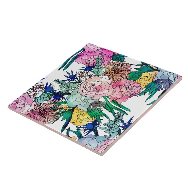 Stylish Colourful Watercolor Floral Pattern Tile (Side)