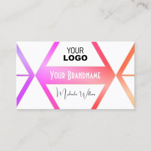 Stylish Colourful with White Geometric and Logo Business Card (Front)