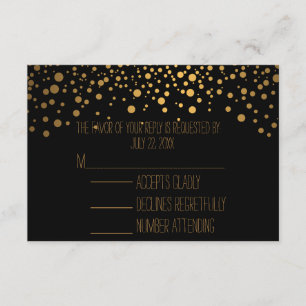 Stylish Confetti Gold Dots Black RSVP Card