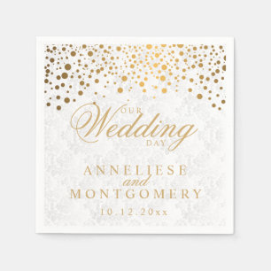 Stylish Confetti Gold Dots Our Wedding Day Napkin