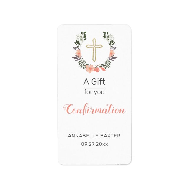  Stylish Confirmation Floral Cross Hand Sanitizer  Label (Front)