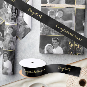 Stylish Congratulations Graduation Black Faux Gold Satin Ribbon