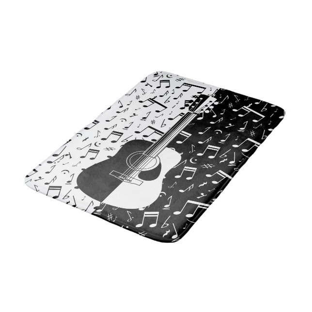 Stylish contemporary black and white guitar music bath mat (Angled)