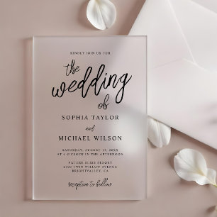 Stylish Contemporary Script Black Wedding Acrylic Invitations