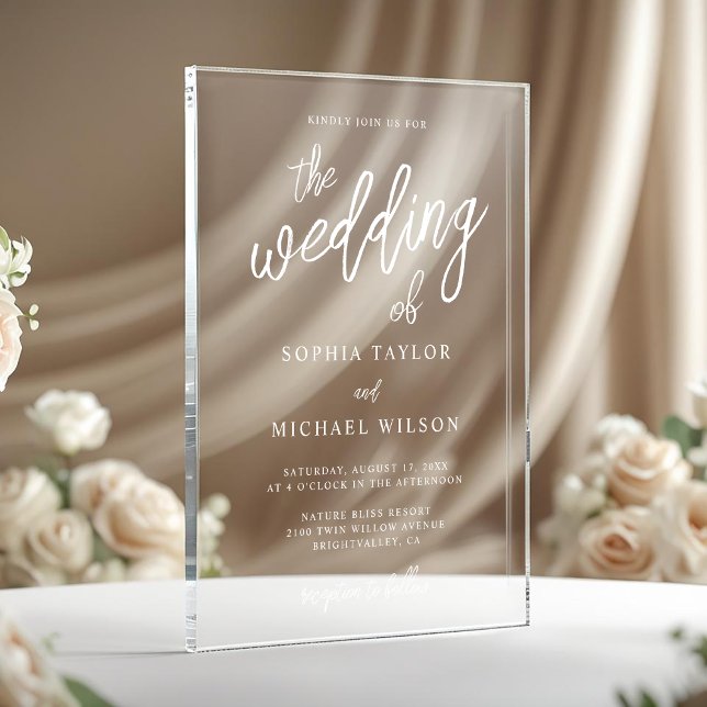 Stylish Contemporary Script White Wedding Acrylic Invitations (Creator Uploaded)